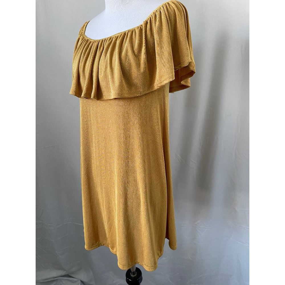 Timing Gold Shimmer Sleeveless / Off-the-Shoulder Ruffle Top Knit Blouse / Dress - Picture 11 of 12